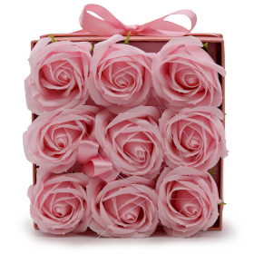 Seifenblumen-Geschenk-Blumenstrauß - 9 Rosa Rosen - Quadrat