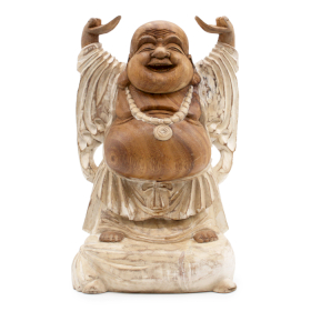 Handgeschnitzte Buddhastatue - 40cm Hände hoch - Weißgewaschen