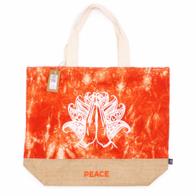 4x Natürliche Tasche - Orange- Namaste Hand - Frieden