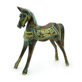Mittleres Gold und Türkis Pferd 25 cm