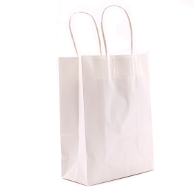 12x Große Geschenktasche aus Papier mit Kordelgriff (26x32x12cm) - Weiß (130g)