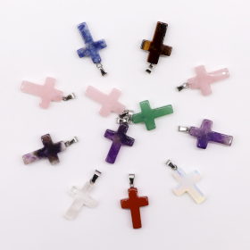 12x Edelstein-Kreuz-Anhänger (12 sortiert) 25x18mm