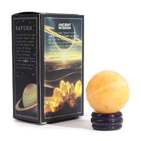 Gelber Jade-Saturn  auf einem Solarständer aus goldenem Stein - 40mm