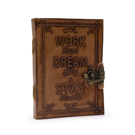 Ledertagebuch - Normales Papier - Work & Dream Big (18x13cm) - Hellbraun