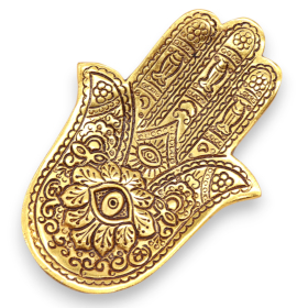 6x Kleiner Hamsa-Räucherstäbchenhalter aus goldenem Aluminium 13x5.5cm