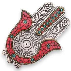 6x Kleiner Hamsa-Räucherstäbchenhalter in Rot und Grün 13x5.5cm