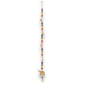 4x Indisches Windspiel - Messing-Elefant mit Chakra-Perlen-Glockenschnur – 53 cm