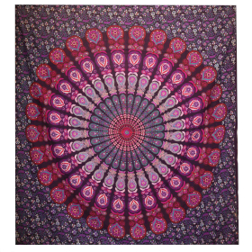 Doppelte Tagesdecke+Wandbehang- Pfauen-Mandala - Lila