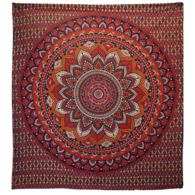 Doppelte Tagesdecke+Wandbehang - Klassisches Mandala - Orange / Blau