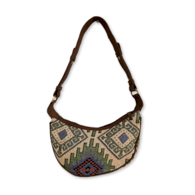 Jacquard-Hobo-Tasche - Geo-Geen (brauner Riemen)