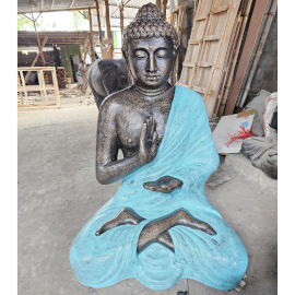 Großer türkisfarbener und steinerner Buddha zur Meditation im Stupa – 1,5 m