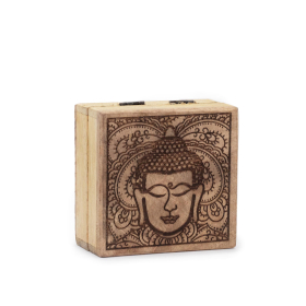 Kleine quadratische Box 10x10x4,2cm - Buddhagesicht schwarz eingraviert