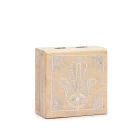 Kleine quadratische Box 10x10x4,2cm - Hamsa Whitewash