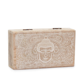 Mittlere quadratische Box 17 x 10 x 4,2 cm – Buddhagesicht weiß getüncht