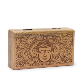 Mittlere quadratische Box 17 x 10 x 4,2 cm – Buddha-Gesicht in Schwarz eingraviert