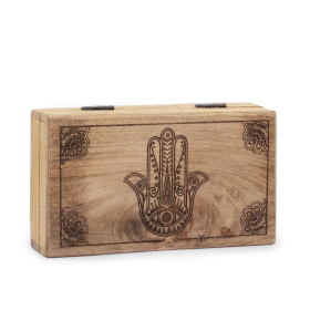 Mittlere quadratische Box 17 x 10 x 4,2 cm – Hamsa schwarz eingraviert