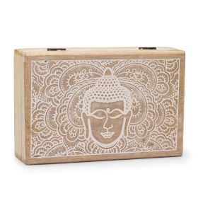 Große rechteckige Box 21,5 x 14 x 6,3 cm – Buddhagesicht weiß getüncht