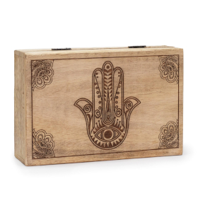 Große rechteckige Box 21,5 x 14 x 6,3 cm – Hamsa schwarz eingraviert