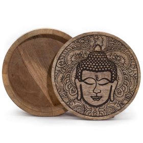 Große runde Box 17,5 x 7,5 cm – Buddha-Gesicht schwarz eingraviert