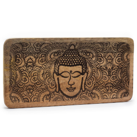 Langes Tablett 30x15x2,5cm - Buddhagesicht schwarz eingraviert